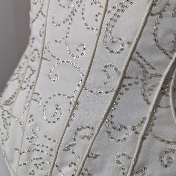 Bonny White Beaded Corset Top Size 2 Strapless Bustier Boned Zip & Lace Up - Picture 4 of 9